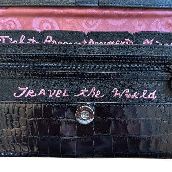Brighton Leather Travel Passport Organizer Crossbody Wallet 9x5.5 Black Embossed - Picture 13 of 15